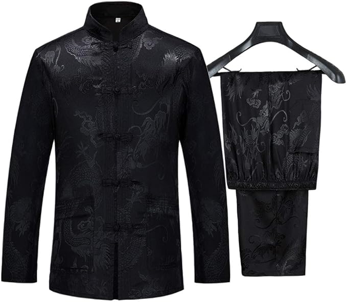 wecotton Tang Suit Men Hanfu Chinese Traditional Clothes Kung Fu Shirt Uniform Long Sleeved Coat