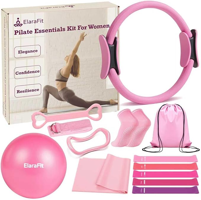 Home Pilates Kit for Women Pilates Equipment Ring and Ball Set Magic Circle Hoop with 5 Resistance