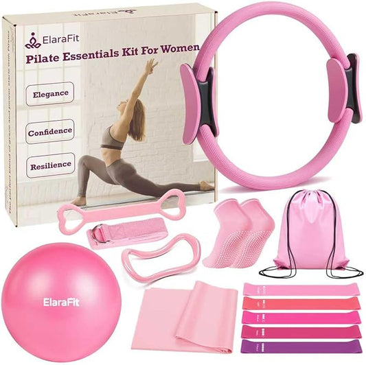 Home Pilates Kit for Women Pilates Equipment Ring and Ball Set Magic Circle Hoop with 5 Resistance