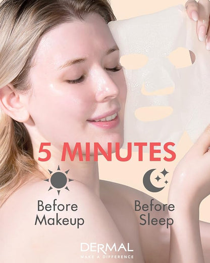 DERMAL Strawberry Collagen Essence Facial Mask Sheet 23g Pack of 10 - Pore Tightening & Sebum
