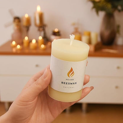 3PCS Beeswax Pillar Candles,Large Handmade Pure Beeswax Candle,Long Lasting Burn Time，Unscented