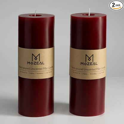 MOZEAL 3" x 8" Hand-Poured Unscented Large Candle,Smokeless Rustic Pillar Candle Set of 2,Slow