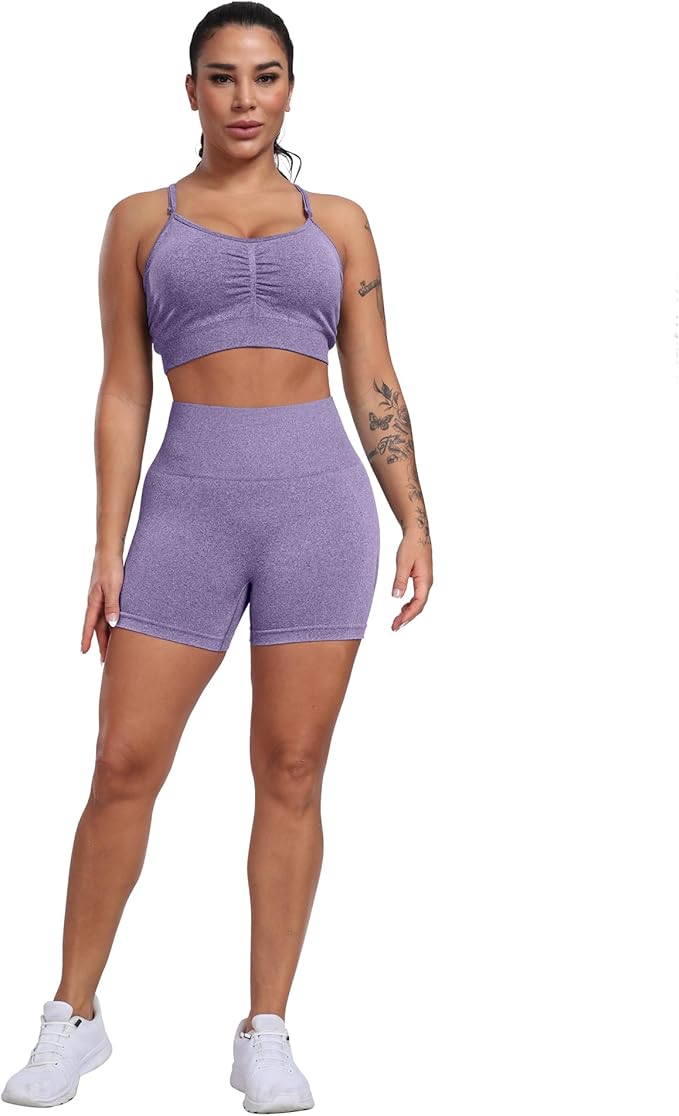 CHRLEISURE Women's 4 Packs Workout Gym Shorts, High Waisted Butt Lifting Scrunch Butt Seamless