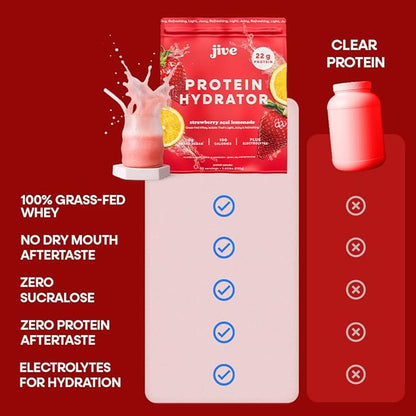 Jive Clear Protein Powder - 22g Grass-Fed Whey Isolate, 25 Servings - Strawberry Acai Lemonade