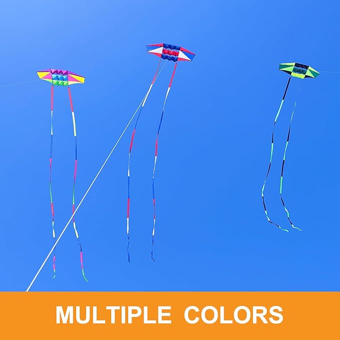 Beach Kites for Adults Large with Long Tail, 98 inches Super Easy Flyer 3D Rainbow Box Kites, Comes