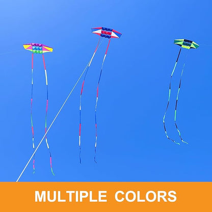 Beach Kites for Adults Large with Long Tail, 98 inches Super Easy Flyer 3D Rainbow Box Kites, Comes