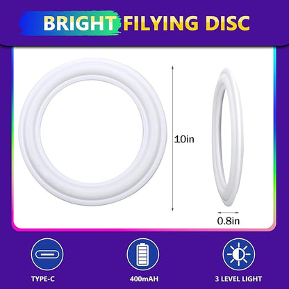 Amarlozn Light up Flying Ring Disc Toy for Kids Adults, 10" Rechargeable 12 Dynamic Modes Glow in