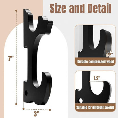 Eforlife 2/Set Sword Hook Wall Mount Samurai Sword Hanger Display Holder Adjustable for Katana