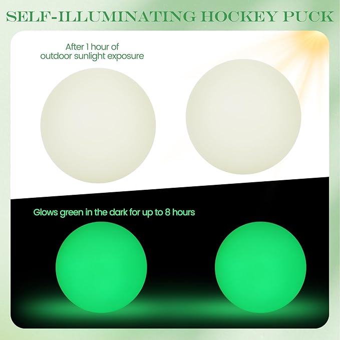 Elcoho Ice Hockey Puck, Glow in The Dark Party Pucks, Green Floor Puck Bulk with Drawstring Bag for