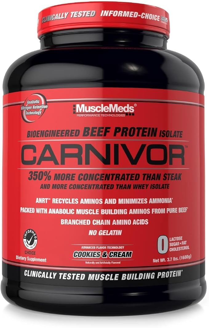 MuscleMeds Carnivor Beef Protein Isolate Powder, Cookies & Cream, 56 Servings, 1680 Gram, 59.2