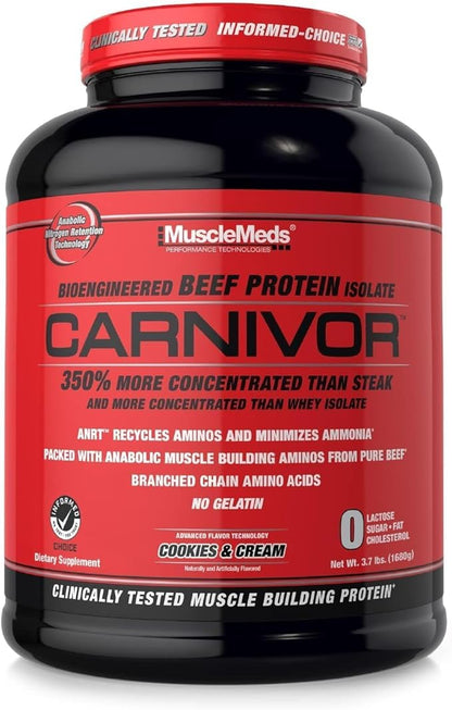 MuscleMeds Carnivor Beef Protein Isolate Powder, Cookies & Cream, 56 Servings, 1680 Gram, 59.2