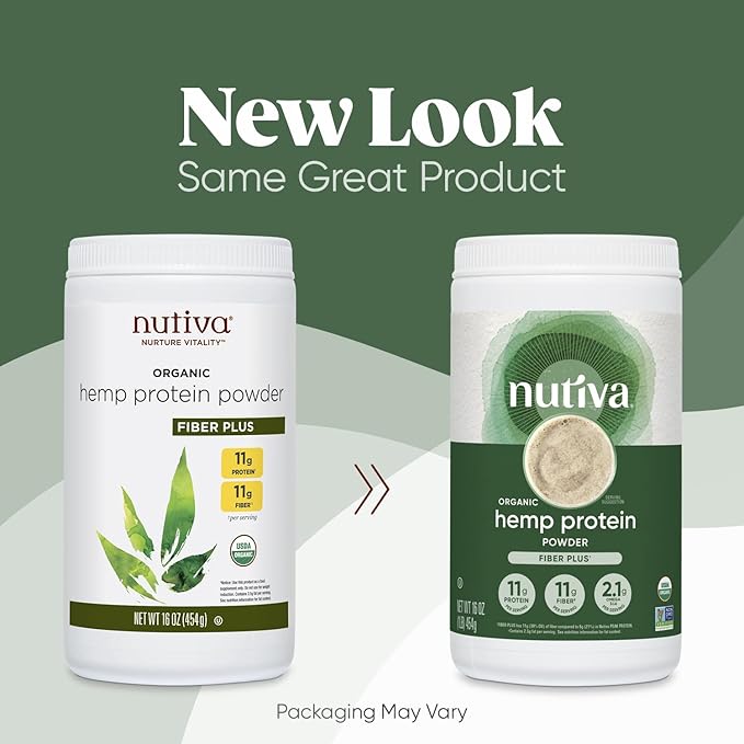 Nutiva USDA Organic Cold-Pressed Hemp Seed Plant Protein Powder, 16 Ounce, Fiber Plus with