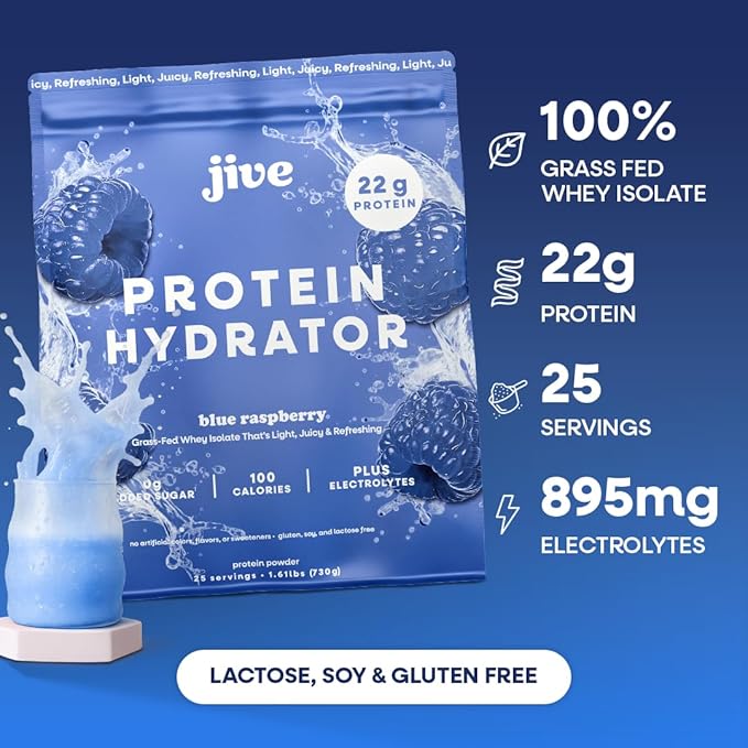 Jive Clear Protein Powder - 22g Grass-Fed Whey Isolate, 25 Servings - Blue Raspberry - 895mg of