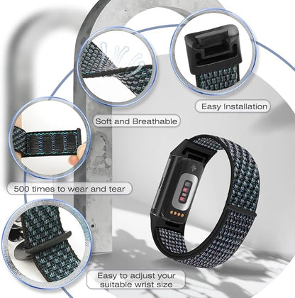 Sport Loop Nylon Watch Bands Compatible with Fitbit Charge 6/5, Adjustable Breathable Replacement