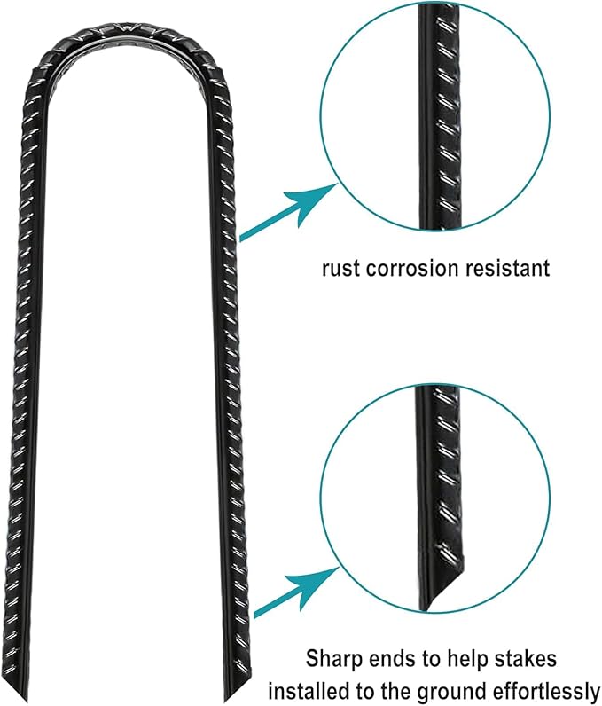 Eurmax USA U-Shaped-Rebar-Stakes-12-Inch, Ground Stakes Heavy Duty Trampoline Stakes Rebar