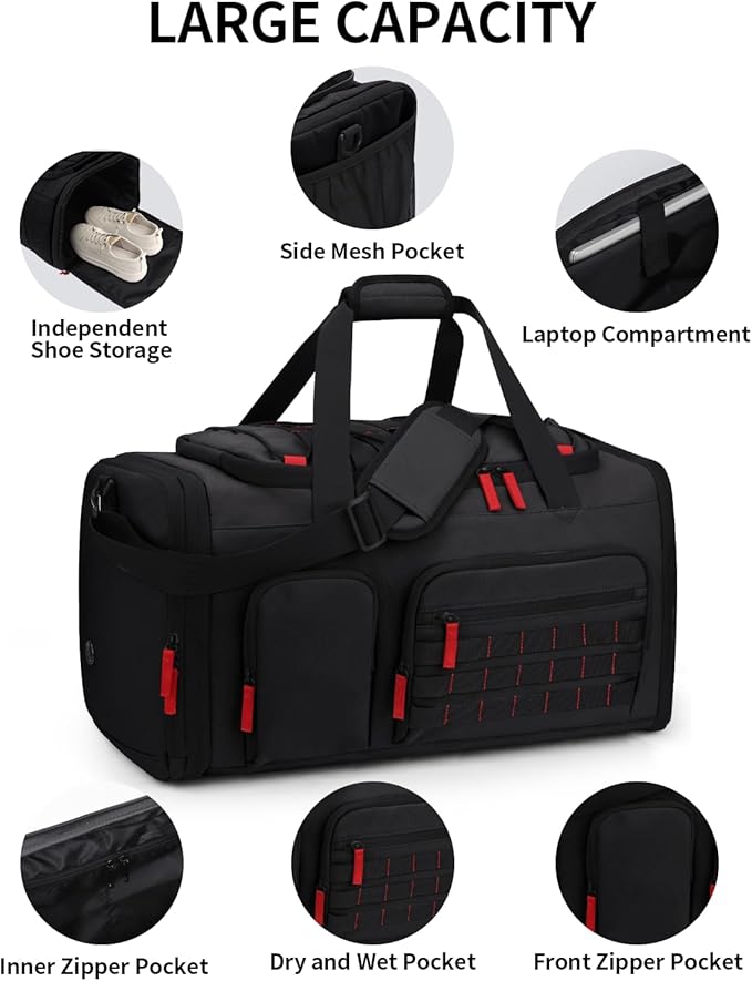 Gym Bags for Men Women, 45L Sports Travel Duffle Bag with Shoe Compartment, 3 in 1 Weekener