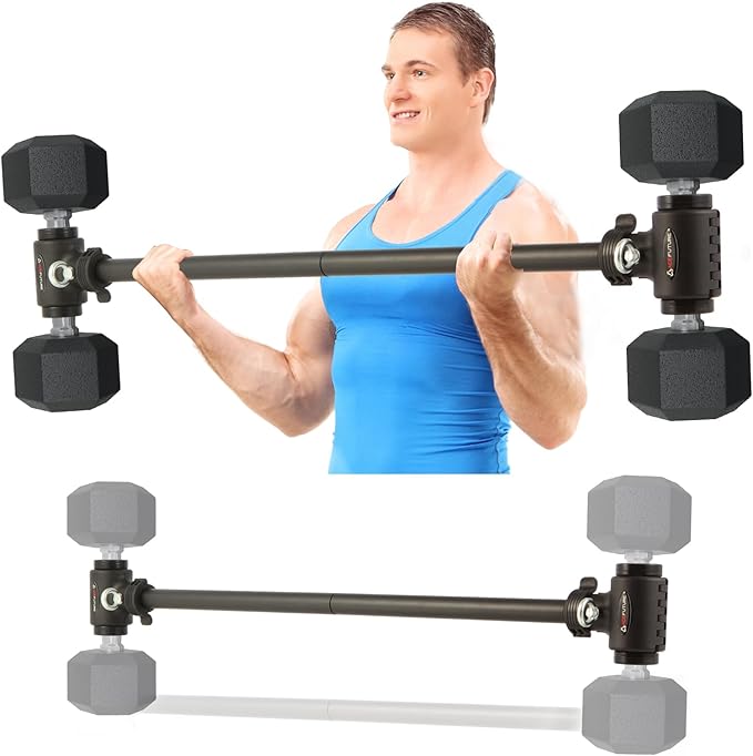 3 in 1 Dumbbell Converter Bar Set - Convert Dumbbells to Barbell & Kettlebell for Home Gym