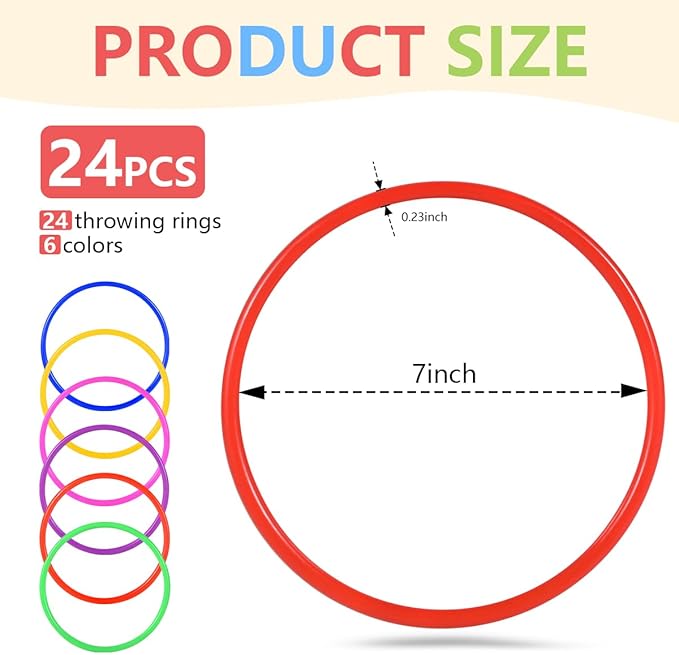 OBTANIM 24 Pcs Plastic 7 Inch Ring Toss Game for Kids and Outdoor Toss Rings for Speed and Agility