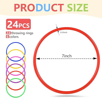 OBTANIM 24 Pcs Plastic 7 Inch Ring Toss Game for Kids and Outdoor Toss Rings for Speed and Agility