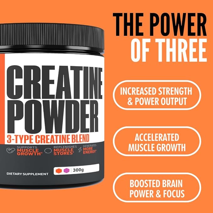 Crazy Muscle Creatine Monohydrate Powder, 5000mg Premium 3X ThreeAtine Pre Workout Mass Gainer