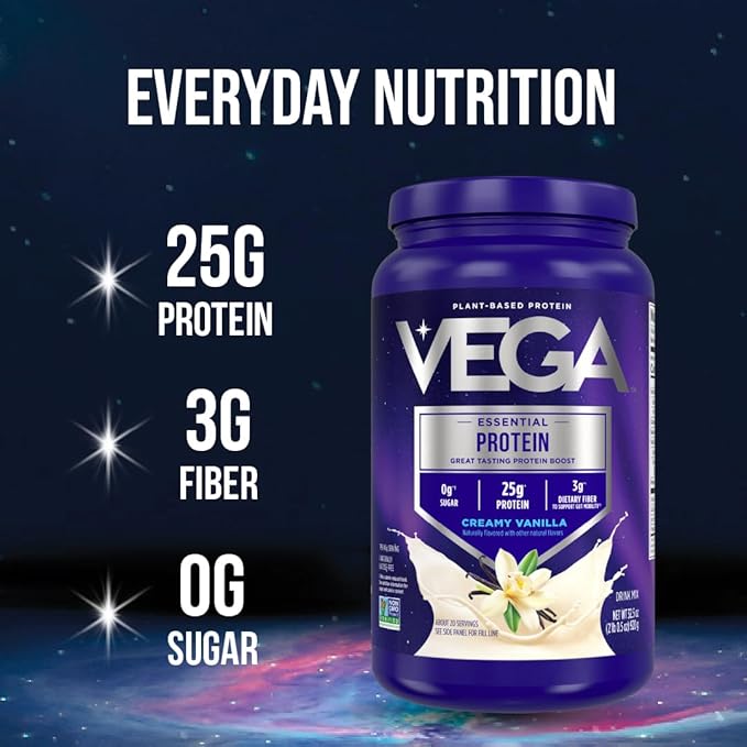 Vega Original Essential Protein - 25g Plant-Based Protein, Creamy Vanilla, 20 Servings, Vegan