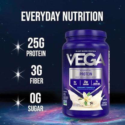 Vega Original Essential Protein - 25g Plant-Based Protein, Creamy Vanilla, 20 Servings, Vegan