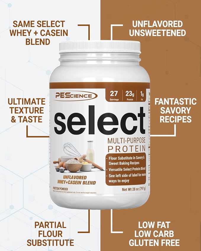 PEScience Select Multi-Purpose Unflavored Protein Powder, Low Carb, Keto Friendly, Gluten Free