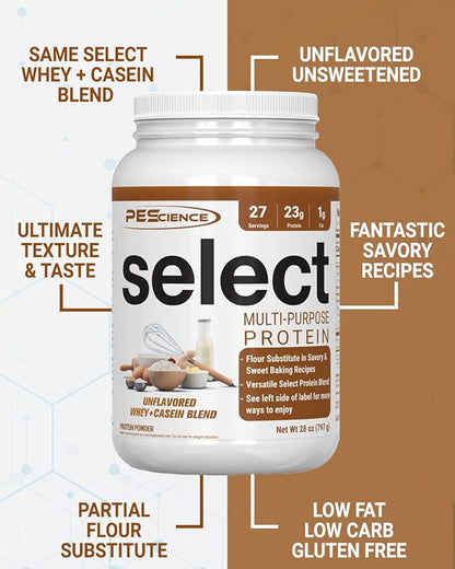 PEScience Select Multi-Purpose Unflavored Protein Powder, Low Carb, Keto Friendly, Gluten Free