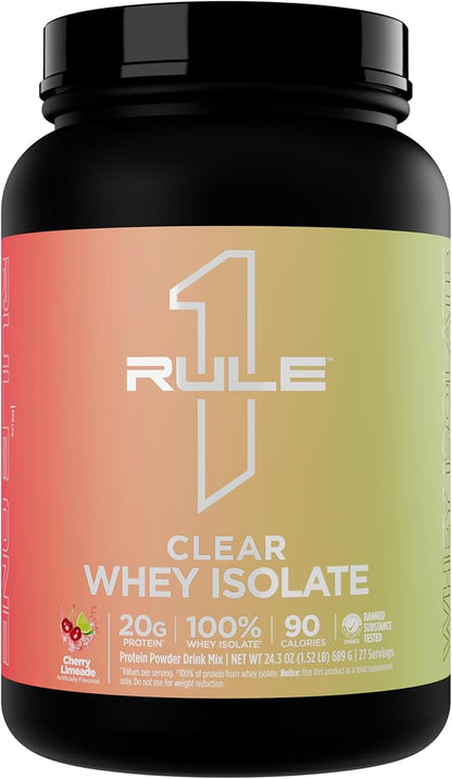 Rule 1 Clear Whey Isolate - 20g All-whey Isolate Protein, Over 9g EAAs, 300mg of Electrolyte