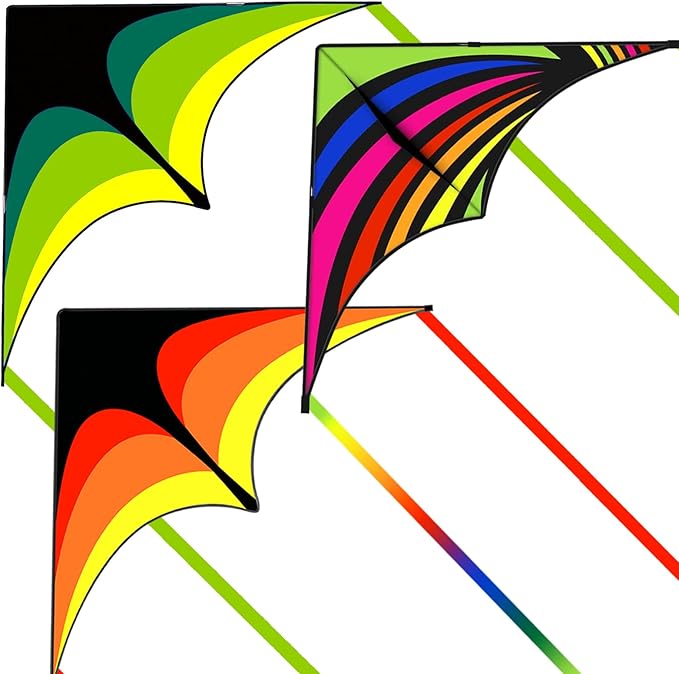 3 Pack Delta Kite Set for Adults and Kids, Single Line Beach Kites for Boys & Girls, Three Handle