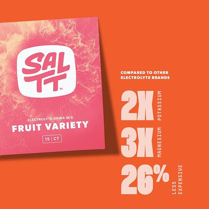 SALTT Electrolytes Powder Packets, Fruit Variety Pack (15 Packets) - Magnesium, Potassium, Sodium