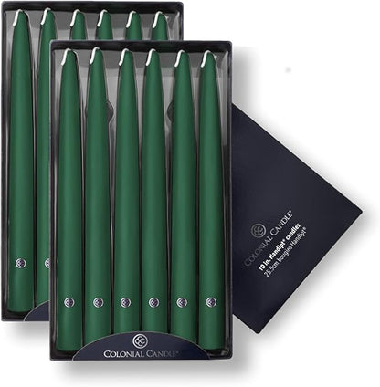 Colonial Candle Unscented Taper Candle, Handipt Collection, Evergreen, 10 in, Pack of 12 - Up to 8