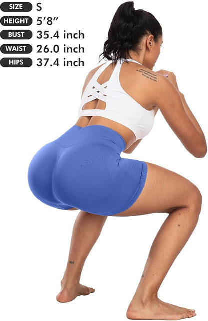 CHRLEISURE Women's 4 Packs Workout Gym Shorts, High Waisted Butt Lifting Scrunch Butt Seamless