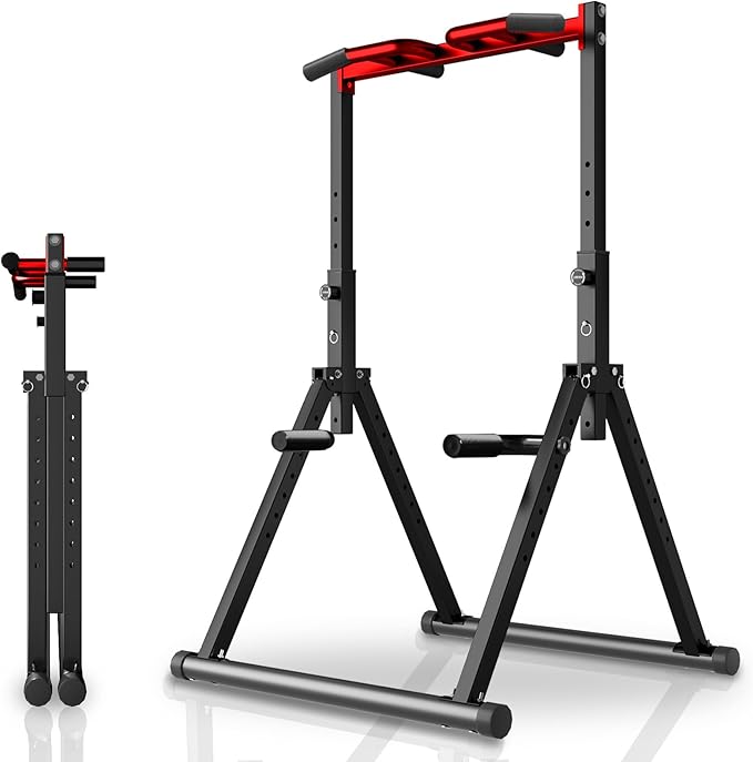 Power Tower Pull Up Dip Station Foldable, Pull Up Bar Station Adjustable, Multi-Function Home Gym