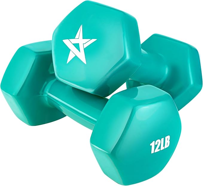 Yes4All Vinyl Hexagon Dumbbell - Dumbbells Set of 2 Hand Weights for Home Gym & Strength Training