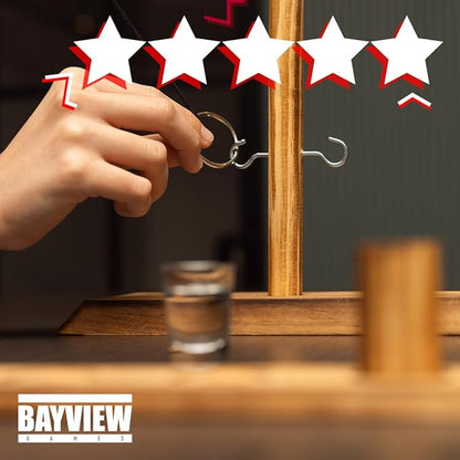 Premium Wooden Swing Ring Hook Game Set with Shot Glasses – Indoor/Outdoor Fun for Adults, Kids