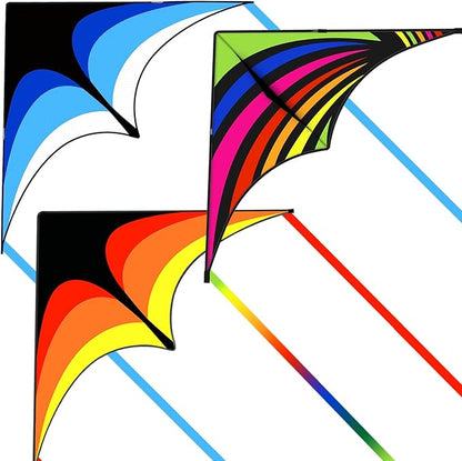 3 Pack Delta Kite Set for Adults and Kids, Single Line Beach Kites for Boys & Girls, Three Handle