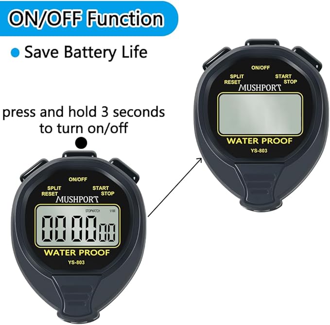 Waterproof Stopwatch Timer Only Stopwatch Mode, ON/Off Silent Simple Operation, Without Clock Date