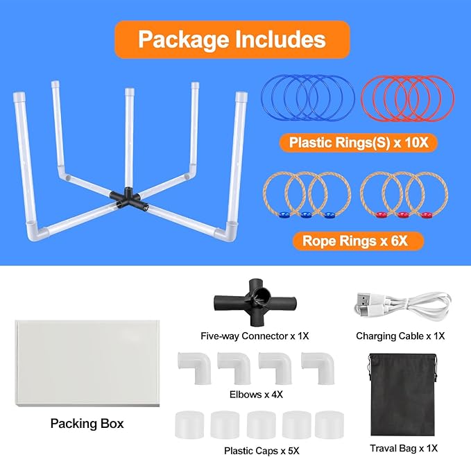 Outdoor Ring Toss Game, Upgraded 15-Inch Backyard and Lawn Games for Adults & Kids, Backyard
