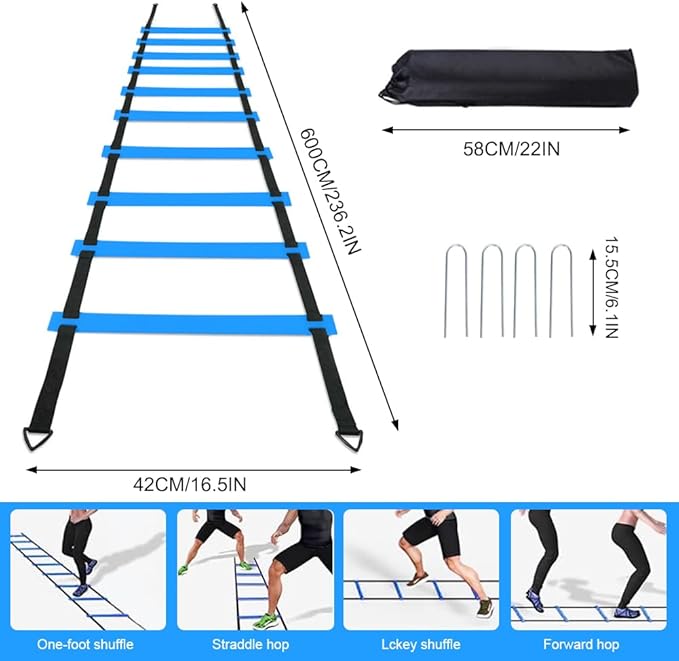 Soccer Speed Agility Training Set - 20FT Agility Ladder 12/16 Sports Cones and Soccer Kick Trainer