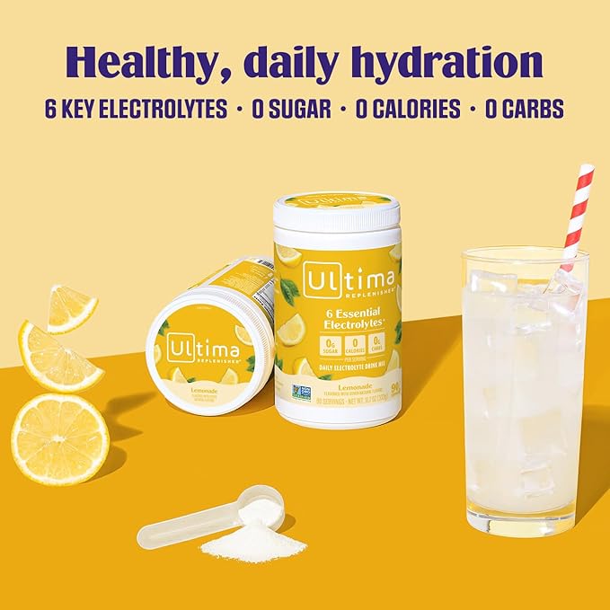 Ultima Replenisher Daily Electrolyte Powder Drink Mix ??Sugar Free ??Lemonade, 90 Servings