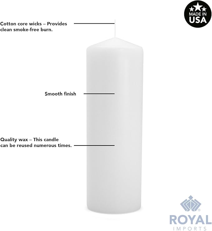 Royal Imports Pillar Candles White Unscented Premium Wax, 60 Hours Burning for Wedding, Spa, Party