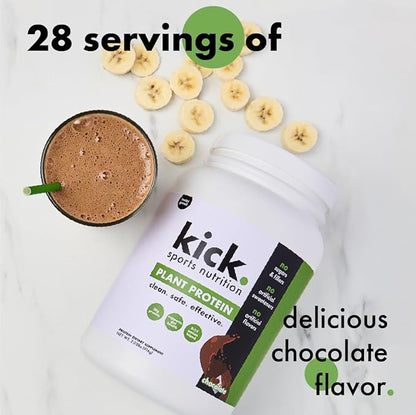 Kick Plant Protein Powder, Chocolate Flavor, 20 G Protein, Gluten Free Workout Supplement with