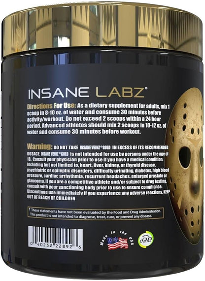 Insane Labz Insane Veinz Gold, Nitric Oxide Non Stimulant pre Workout Powder, Loaded with Hydromax