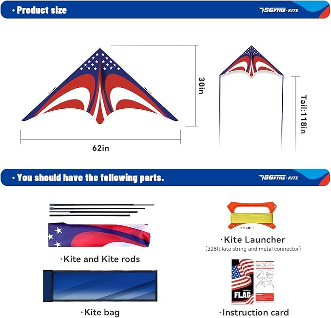 Delta American Flag Kite for Easy to Fly Beach Kite for Fun Family Activities, Kites for Adults and