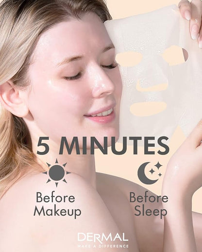 DERMAL 78 Combo Pack Collagen Essence Korean Face Mask - Hydrating & Soothing Facial Mask with