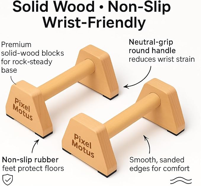 Wooden Parallettes Bars Calisthenics Push Up Bars for Handstand Dips & Balance Training Solid Wood