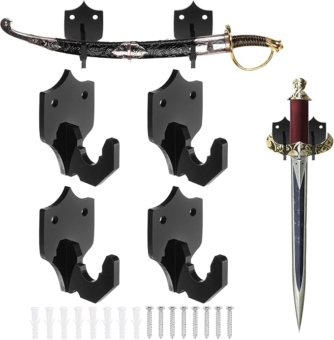 uxcell 4 Pcs Sword Holder Wall Mount Sword Racks Acrylic Wall Sword Display Hanger with Mounting