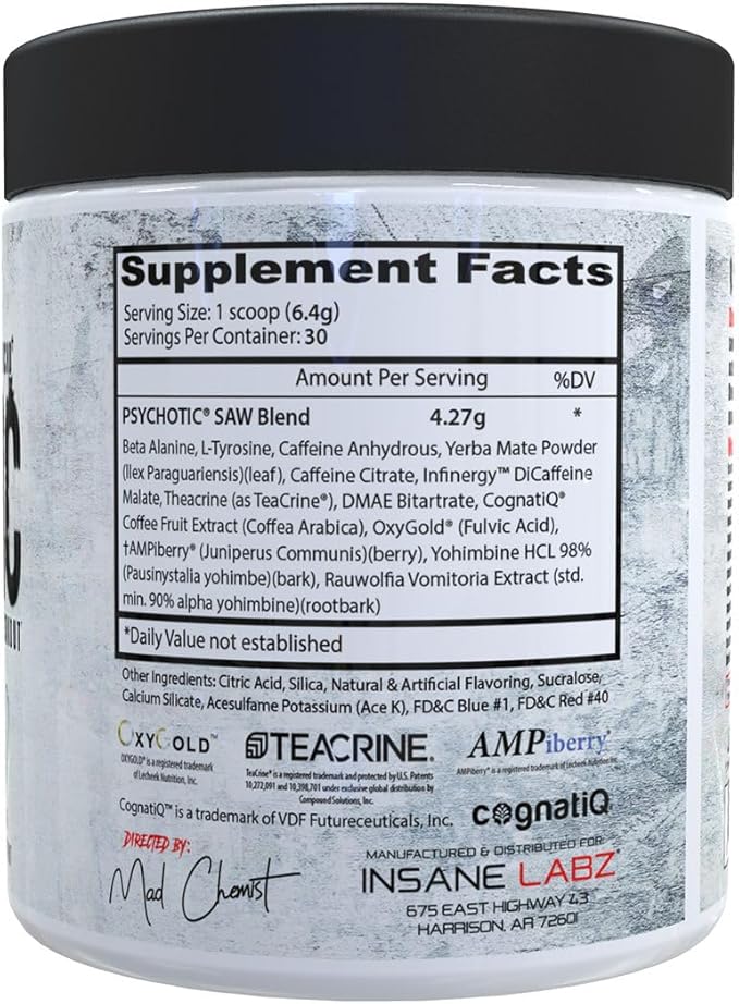 Insane Labz Psychotic Saw®, High Stim Pre Workout Powder with OxyGold­??and AMPiberry®, Extreme