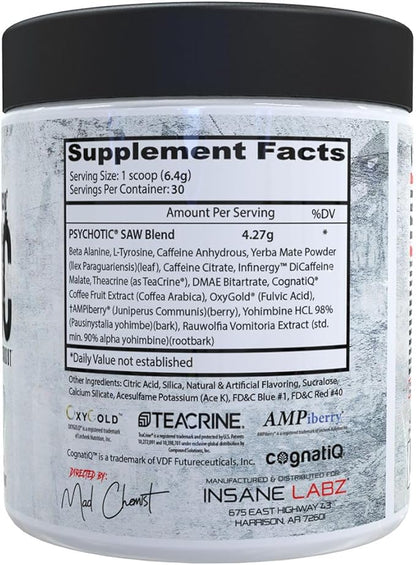 Insane Labz Psychotic Saw®, High Stim Pre Workout Powder with OxyGold­??and AMPiberry®, Extreme